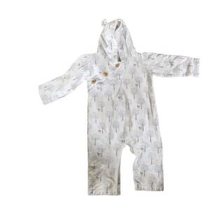 Feather Baby hooded with bear ears one piece trees and deer print cotton